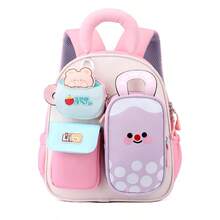 1pc Macaron Color Block Milk Tea Kids Backpack, Cute Preschool Backpack For Boys And Girls, Lightweight School Bag For Toddlers And Young Children, Travel Bag - Multicolor - View 7