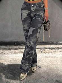 Celana Jeans Boyfriend Wanita Model Lurus Longgar Gaya Vintage dengan Efek Lusuh - Hijau Tentara - View 4