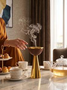 Luxury Metal Incense Burner Arabic Style, Dual-Use As Aromatherapy Diffuser And Incense Burner, Creates Elegant Atmosphere For Home And Home Decor, Suitable As Birthday Or Wedding Gift, Saudi National Day/Fragrance Corner - Wood Grain Style - View 8