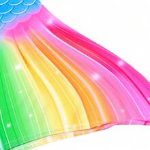 Girls Dopamine Summer Mermaid Tail Bikini Set, Fish Scale Print Ruffle Strap 3 Pieces Set - Multicolor - View 10