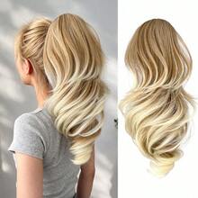HEYPINK Claw Shaped Ponytail Extension Hair Accessory Brown Gold Burgundy Gradient Brown 20 Inch Long Wave Heat-Resistant Fiber Synthetic Ponytail Wig, Suitable For Women's Parties And Daily Use, Halloween - Black Brown - View 6