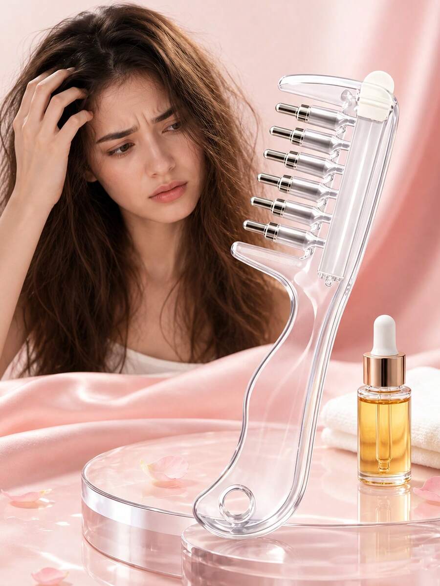Transparent Visible Liquid Storage Massage Comb, Metal Roller Ball Liquid Dispensing Teeth For Even Application; Replaces Manual Application, Suitable For Hair Growth Serum, Beard Oil, Scalp Care And Stubble Care; Unisex, Convenient Beauty Comb.