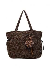 Nicekee Retro Popular Leopard Print Large Capacity Tote Bag, Niche Design Multi Pocket Shoulder Bag, Exquisite Heart-Shaped Pendant,Suitable Commuting - Multicolor - View 7