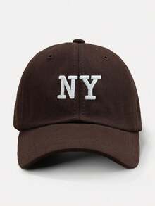 1 pieza Gorra de béisbol ajustable para exteriores con protección solar y letra bordada, adecuada para primavera y otoño - Marrón - Ver 3