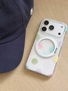 360°旋轉一體式支架手機殼，適用於 Apple 17 Pro Max、16 Pro、15 Pro Max，馬卡龍彩色波點設計，個性化新款保護殼 - 白色 - 查看 6
