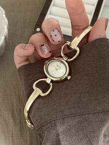 1件女款金色方形手鍊石英手錶，精緻小巧時尚，適合日常配戴，生日/畢業禮物，休閒風格 - 金色 - 查看 3