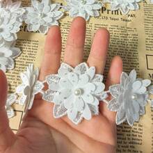 10 buah Pita Renda Manik Mutiara Bunga 3D, Lebar 5cm, Pita Dekoratif Renda Bunga untuk Gaun, Aksesoris Buatan Tangan DIY - beraneka warna - View 5