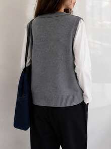 Cardigan Vest Wanita Kasual Minimalis Serbaguna dengan Desain Resleting, Musim Gugur/Musim Dingin - Grey - View 2