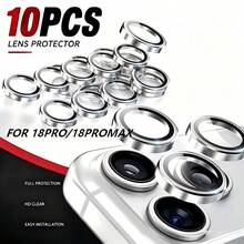 10PCS CD Texture Eagle Eye Lens Protector Film Compatible With Apple 17/17PRO/17PROMAX/17E/17AIR/18PRO/18PROMAX, Explosion-Proof Anti-Scratch Fashion Full Coverage Rear Camera Lens Protector Film, New Niche High-Transparency Full Coverage Camera Ring Protector Sticker - Silver - View 7