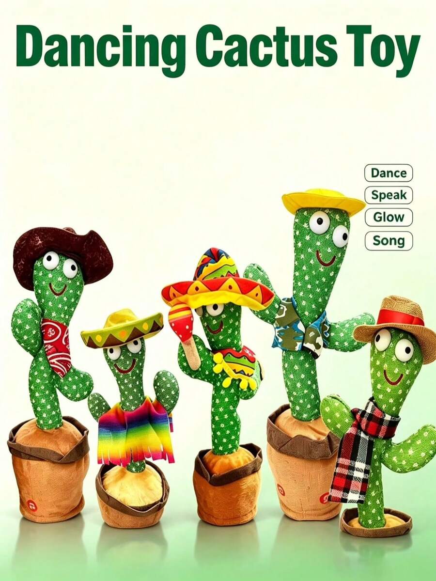 1pc Dancing Cactus, Magical Flower, Repeat Recording, Glowing Doll, Creative Plush Twisting Body Doll, Singing, Stress Relief Prank Toy For Teens
