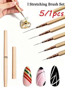 5pcs Nail Art Liner Brush Set, Ultra-Fine Bristles, Suitable For Precise Lines And Detail Painting, Professional Nail Art Supplies, Suitable For Salon And Home DIY - Multicolor - View 3