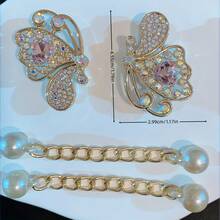 16pcs Detachable Pearl Chain, Rhinestone Colorful Butterfly, Star, Heart, Sunflower Shoe Decoration Set, Shoe Charms, Suitable For Clogs, Sandals, Slippers, Beach Bags, Multi-Functional Shoe Clip Accessories, Perfect Party Gift Birthday Gift - Gold - View 5