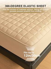 South Life 1pc Waterproof Fitted Sheet, Mattress Protector, Dustproof Bedding, Breathable & Comfortable, Plaid Pattern, Fits 8-12" Mattress, King/Queen/Twin/Full Sizes, Multiple Colors Available, Machine Washable, Ideal For Bedroom, Dorm, Guest Room & Hotel - 駝色 - 查看 4