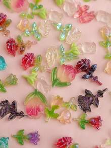 100pcs/Bag Resin Mini Colorful Roses, Aurora Flowers Valentine's Day Spring Flowers, Random Color DIY 3D Bouquet Mini Nail Art Decor, Nail Art Supplies - Multicolor - View 3