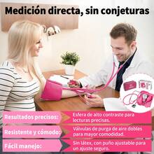 Kit Pulsovital Esfigmomanómetro Aneroide + Estetoscopio, Baumanómetro Manual para Adultos Brazalete 22-32cm, Color Rosa, Incluye Estuche de Almacenamiento - Rosa - Ver 3