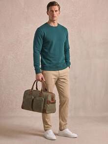 Courvante Men's Solid Color Round Neck Sweatshirt For Spring & Autumn - Dark Green - View 2