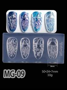 1件萬聖節3D美甲飾品矽膠模具，可愛巫師帽水母章魚設計美甲模具，DIY樹脂翻模美甲裝飾工具，搞怪派對美甲配件，創意美甲用品 - 無色 - 查看 4
