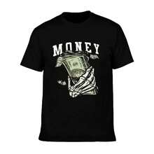 Skull Holding Money Print Crew Neck T Shirt, Outdoor Sports Short Sleeve - 款式 - 查看 6