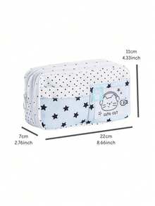 1pc Polka Dot Cat Print Pencil Case, Multi-Compartment Design For Organized Storage Of Writing Tools And Small Items, Sturdy Shape Resistant To Deformation, Front Pocket For Easy Access To Notes And Cards, Fresh And Stylish Polka Dot Patchwork Design, Stationery Storage, Small Item Organization, Back To School Recommendation, Christmas Gift, Halloween Gift, Thanksgiving Gift - A - View 5