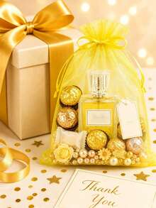 1/10/20/100pcs Lemon Yellow Semi-Transparent Organza Bags 3x4 Inches, Large Capacity Gift Bags | Small Drawstring Mesh Gift Bags, Suitable For Wedding Party Favors, Drawstring Jewelry Bags, Candy, Soap Sachet Bags - Yellow - View 5