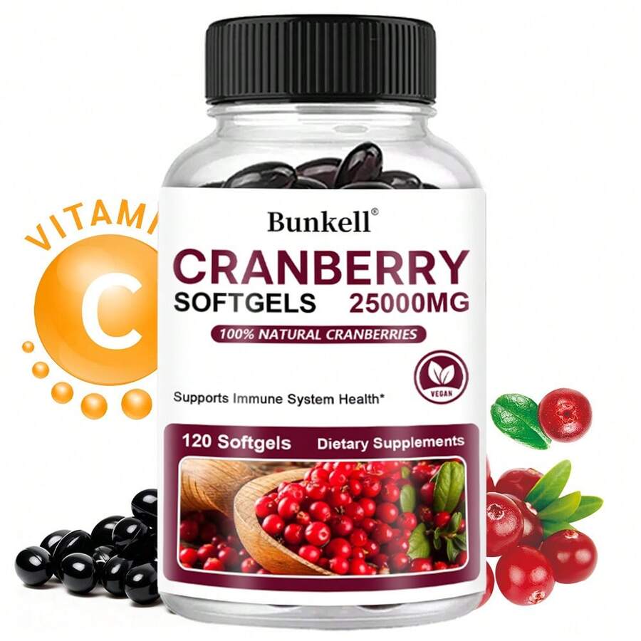 Bunkell Cranberry Softgels 25000MG, With Vitamin C - Supports Immune, Skin, Heart & Bone Health - 120 Softgels - 1瓶 - 查看 1