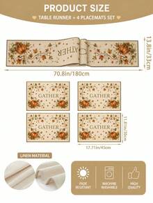 Plant Pumpkin Vine Patterned Table Flag Set, Minimalist Linen Rectangular Placemat Set For Home Use, Kitchen Table Protection Mat, Autumn Festival Party Table Accessories, Autumn Home Decoration Supplies. - Multicolor - View 12