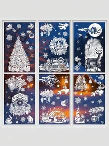 New 9pcs Christmas Window Stickers Set, Includes Clock, Snowman, Snow House, Christmas Tree And Decorative Glass Stickers, Suitable For Window Display, Patterns Include Snowman, Snowflake, Christmas Tree And Castle - Multi-color - View 3