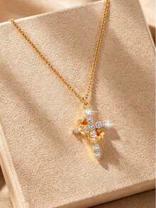 1件奢華細鏈項鍊，皇冠設計搭配十字鋯石吊墜，修飾頸部裝飾 - Necklace - 查看 4