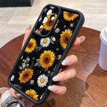 1pc Sunflower & Chrysanthemum Flower Pattern TPU Thick Anti-Drop Protective Phone Case, Compatible With Samsung Galaxy S26 Ultra/ A40/ 14C/Honor 200 Lite/Transsion And Other Android Models, Versatile For Daily Use - Black - View 3