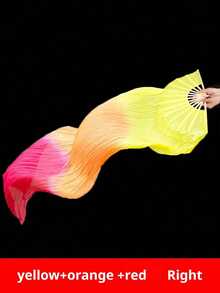1pc Belly Dance Fan, Gradient Color Long Faux Silk Fan, Dance Performance Prop - Multicolor - View 15