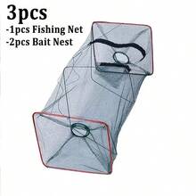 3pcs Foldable Fishing Net Set, Includes Bait Trap And Fine Nylon Net, Suitable For Shrimp, Crab, Lobster, Double-Sided Entry Throwing Net Cage, Outdoor Fishing Gear - Multicolor - View 8