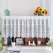 1PC New White Hollow Flower Lace Patchwork Curtain Header, Rod Pocket Window Valance, Pastoral Style Cabinet Shelf Cover Curtain, Kitchen Small Window Decorative Short Half Curtain, Fabric Weight 180g/㎡ - 1PC - View 2