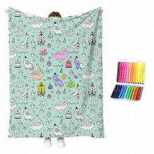 100x140cm/DIY Interactive Handmade Creative Painting DIY Doodle Blanket Black And White Hand-Drawn Coloring Sofa Nap Throw Blanket - Multicolor - View 7