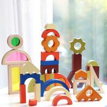 Montessori Wooden Building Blocks Toy, Colorful Creative Shape Puzzle Set, STEM Learning Construction Blocks, Suitable For Boys And Girls - Multicolor - View 3