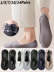 1/5/7/10/14 Pairs Men's Invisible Socks, Multi-Color Spring/Summer Thin Breathable Non-Slip Low-Cut Business No-Show Socks - Multicolor - View 15