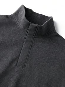 Camvyn Men's Autumn/Winter Casual Fashion Button Loose Drop Shoulder Lapel Sweatshirt - Dark Grey - View 3