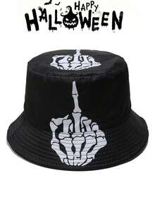 1pc Men's Halloween Skull Hand Gesture Print Bucket Hat, Dark Style Personalized Bone Palm Streetwear Hip Hop Sun Hat - Multicolor - View 8