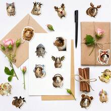 50/100Pcs Realistic Cute Guinea Pig Waterproof Vinyl Stickers, Adorable Pet Cavy With Fun Costume Hat Outfit Decals For Water Bottle Journal Laptop Scrapbook Decor,Back To School - Multicolor - View 5
