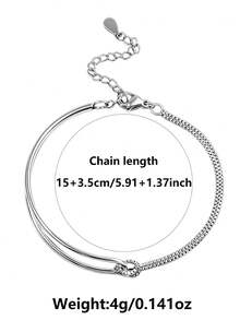 1pc 925 Sterling Silver Women's Double Layer Chain Bracelet, Minimalist Snake Chain With Delicate Thin Chain Design, Adjustable Length, Hypoallergenic Low-Allergy Silver Jewelry, Minimalist Luxury Style Daily Versatile Bracelet, Valentine's Day Birthday Holiday Gift - Silver - View 3