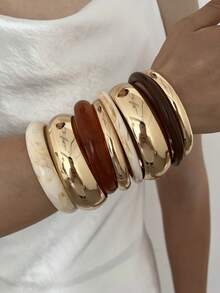 8pcs Vintage Elegant Casual PMMA Bracelet Set Suitable For Women's Daily Layering - Multicolor - View 4