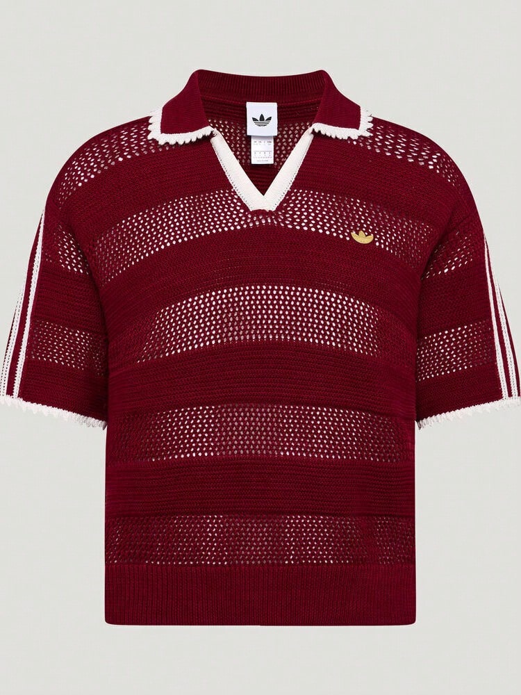 Adidas Originals Kemeja Polo Lengan Pendek Kerah Rajut RESORT S Wanita TKX0714 - Burgundy - View 1