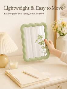 Wavy Makeup Mirror, Desktop Or Wall-Mounted, High Definition Vanity Mirror, Room Decor, Back To School Dorm Supplies - A - View 5