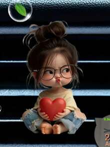 1pc Cute Pouty Girl Holding Heart Acrylic Car Air Vent Clip Decor - A - View 1