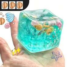Tachimi 1個感官紓壓海洋方塊麥芽糖擠壓玩具，海洋派對主題，附可愛卡通貝殼、海螺與魚元素，緩解焦慮 - 彩色 - 查看 10
