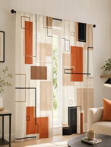 2pcs Creative Geometric Cube Digital Print, Multi-Color Palette, Minimalist Modern Style, Suitable For Bedroom, Living Room, Rental Home Decor, Semi-Sheer, Rod Pocket Installation - Multi-color C - View 10