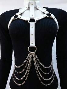 1pc Women's White Punk Halter Tassel Multi-Layer Chain Sexy Chain Bustier Personalized One-Piece Bondage Waist Belt Suitable For Carnival Party Or Nightclub Dance - White - View 4