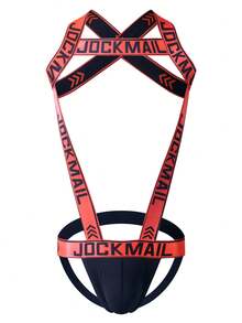 JOCKMAIL 肩帶式內褲 2合1 一體式男士丁字褲 雙層丁字褲 性感誘惑 運動款 - 橘色 - 查看 3