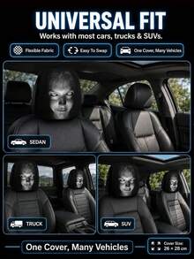 Halloween Themed Car Headrest Cover, Fun Car Interior Decor Fits Multiple Car Models, 2 Packs Car Neck Pillow Covers, Washable, Easy To Install, No Insert, Portable & Dust Proof, Suitable For Travel & Daily Commute, Ideal For Car Enthusiasts - Multicolor - View 2