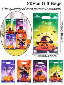 20/50pcs Halloween Plastic Gift Bags, Ghost Bat Pumpkin Print With Handle Candy Bags, Game Theme Party Boys Girls Halloween Supplies - Multicolor - View 11