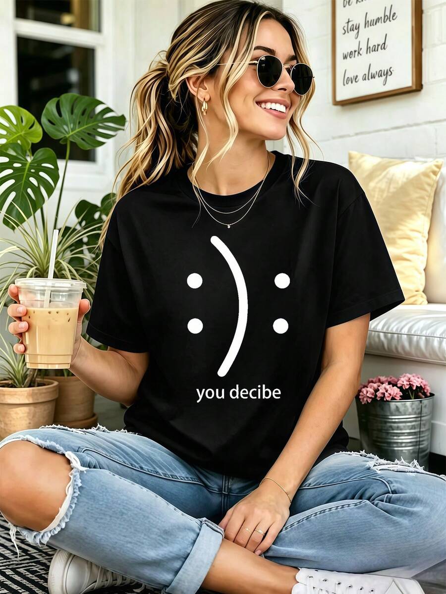 Spring Casual Cotton Graphic Print T-Shirt 100% Cotton Graphic Design Street Hip Hop Breathable - Black - View 1
